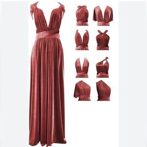 Velvet Infinity Bridesmaids Multi-Way Formal Gown Convertible Dress BurntOrange